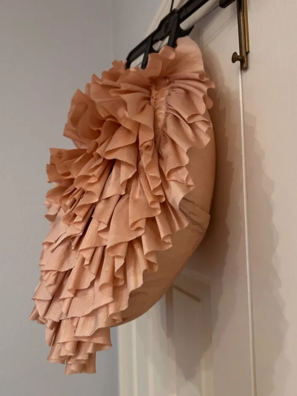 Pier 1 Pink Satin Ruffled Round Pillow 16 inches
